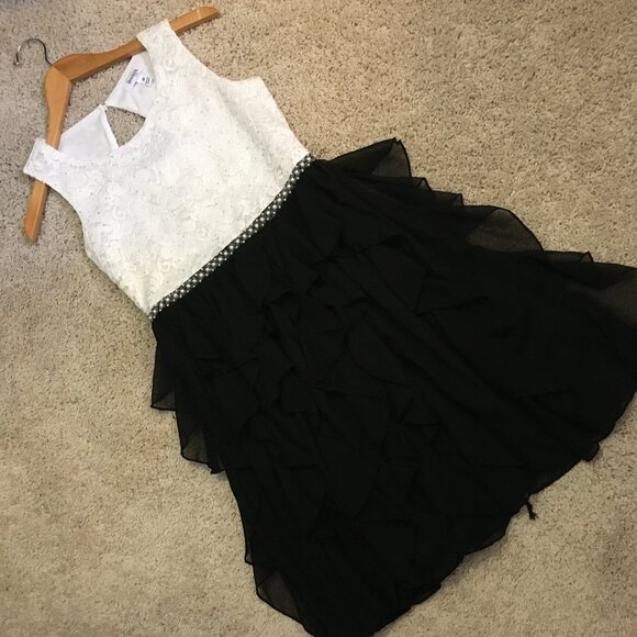 Cyndi Lauper Speechless White Lace and Black Layered Chiffon Dress - Picture 12 of 16